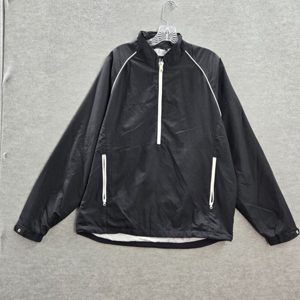 FootJoy Men Jacket Medium Black Anorak 1/2 Zip Pockets Mock Neck Nylon Pullover‎
